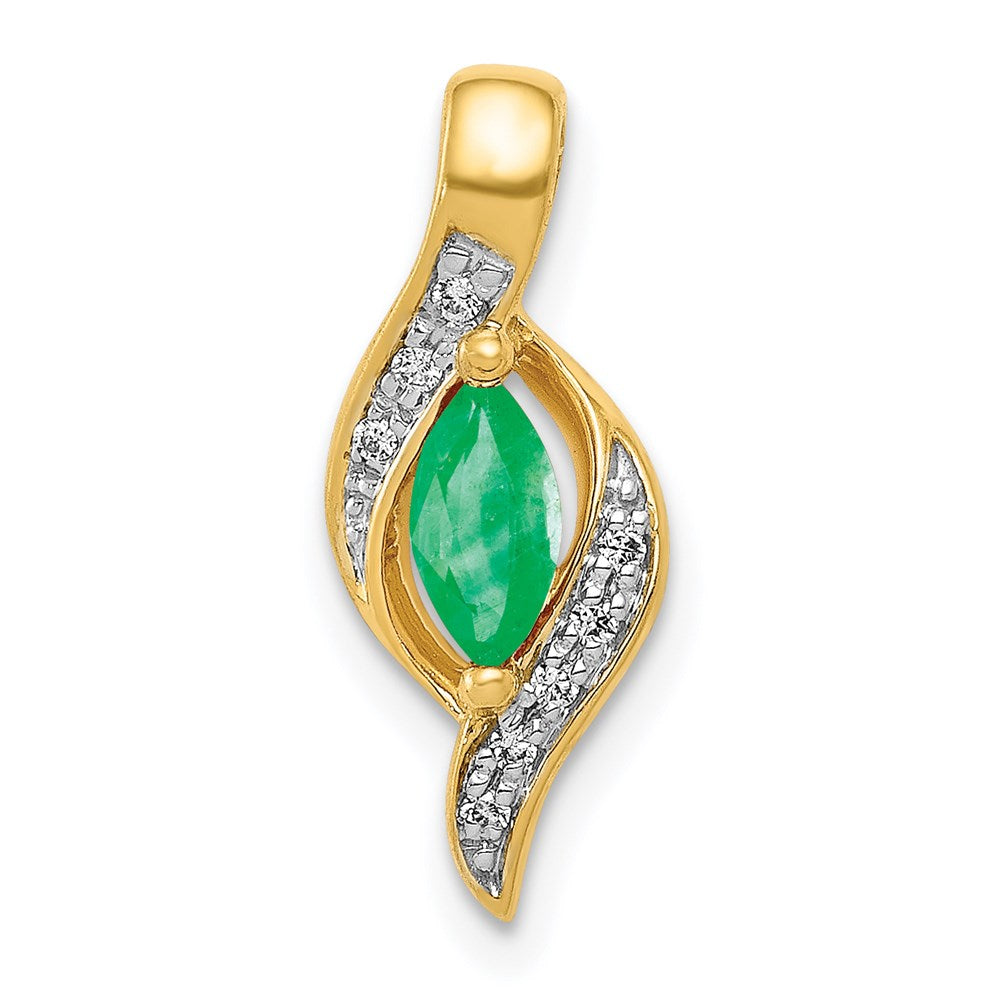 14k yellow gold real diamond and marquise emerald pendant pm5265 em 004 ya