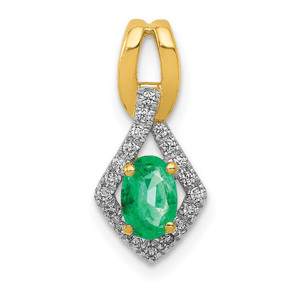 14k yellow gold fancy real diamond and oval emerald pendant pm5266 em 010 ya