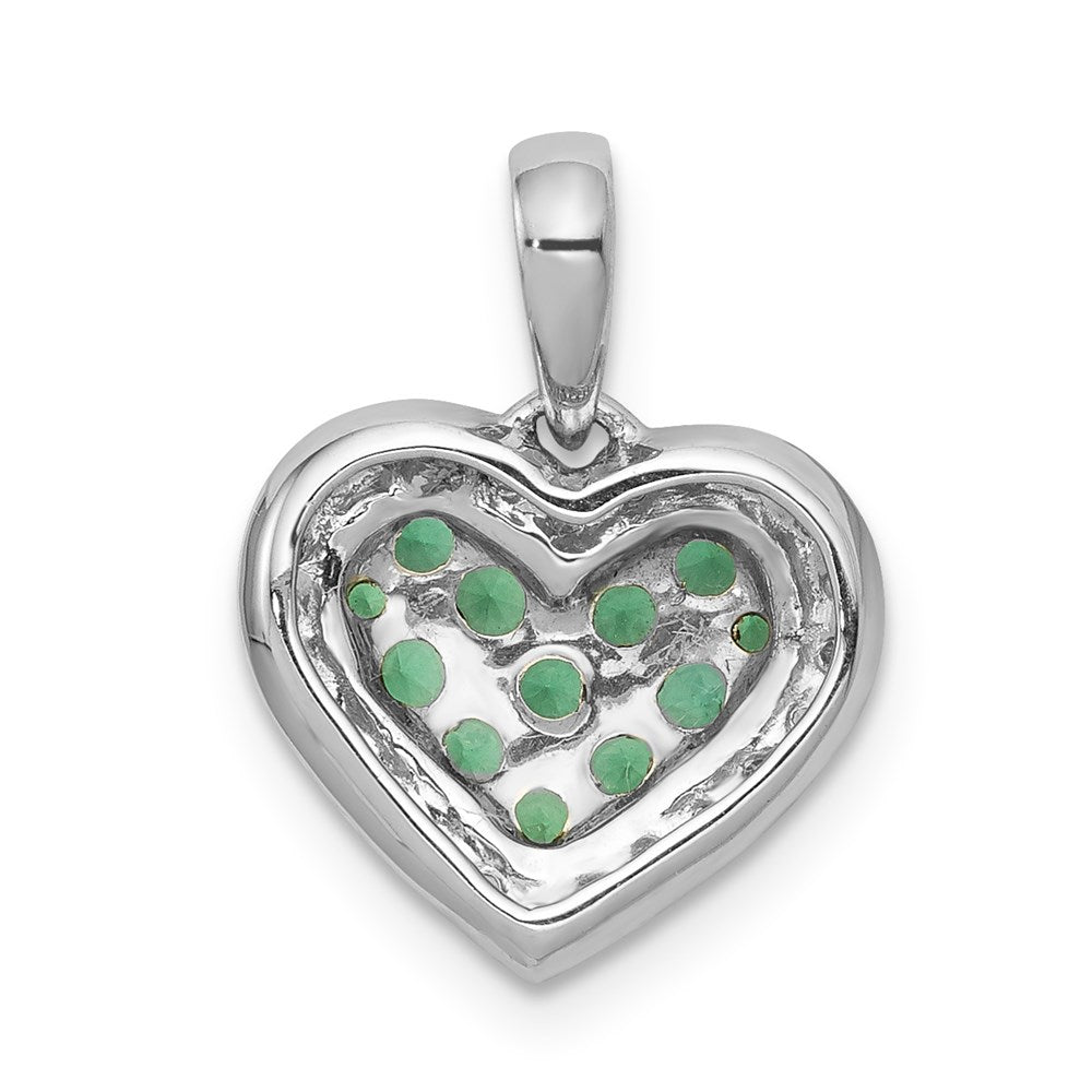 14k white gold w black rhodium real diamond emerald heart pendant pm5268 em 013 wa