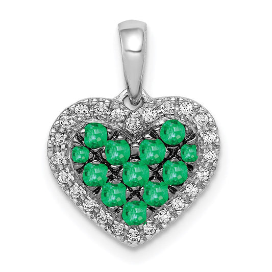 14k white gold w black rhodium real diamond emerald heart pendant pm5268 em 013 wa