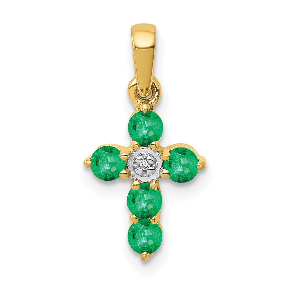 14k yellow gold emerald and real diamond cross pendant pm5269 em 003 ya