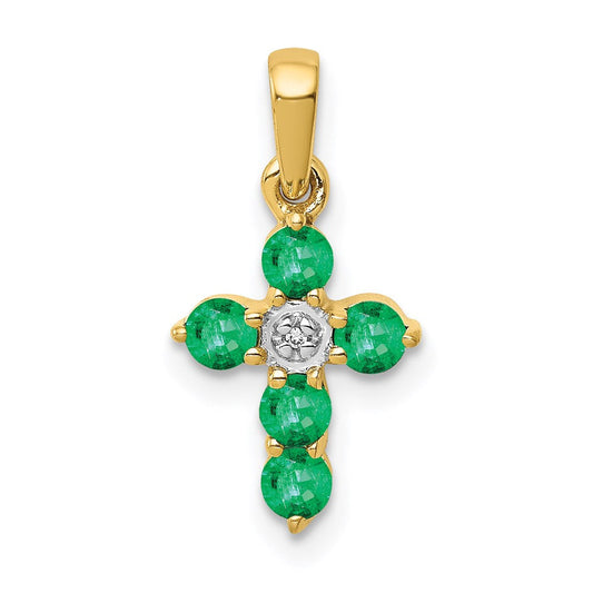 14k yellow gold emerald and real diamond cross pendant pm5269 em 003 ya