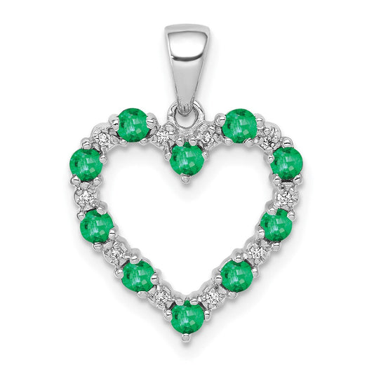 10k white gold real diamond and emerald heart pendant pm5270 em 003 1wa