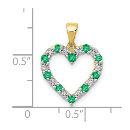 10k yellow gold real diamond and emerald heart pendant pm5270 em 003 1ya