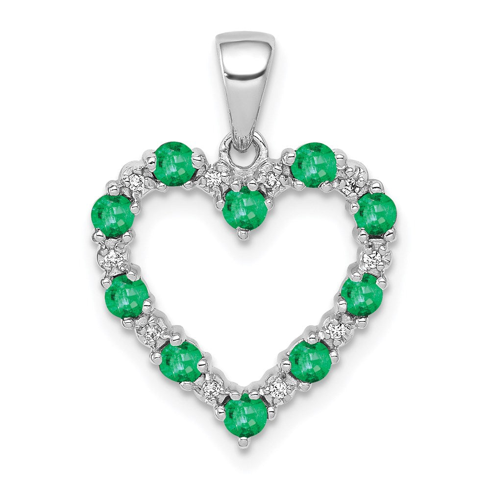 14k white gold real diamond and emerald heart pendant pm5270 em 003 wa