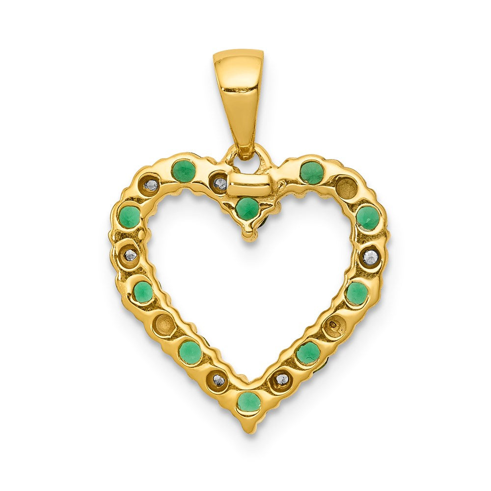 14k yellow gold real diamond and emerald heart pendant pm5270 em 003 ya
