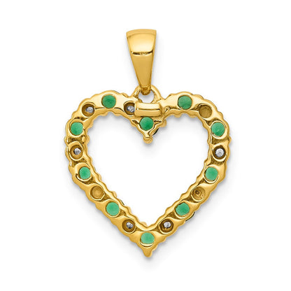 14k yellow gold real diamond and emerald heart pendant pm5270 em 003 ya