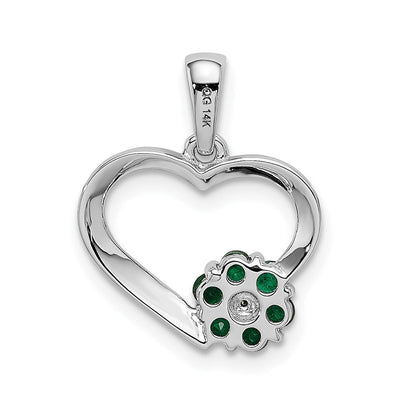 14k white gold real diamond and emerald heart and flower pendant pm5271 em 003 wa