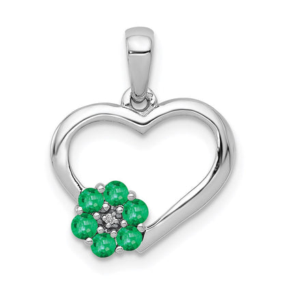 14k white gold real diamond and emerald heart and flower pendant pm5271 em 003 wa