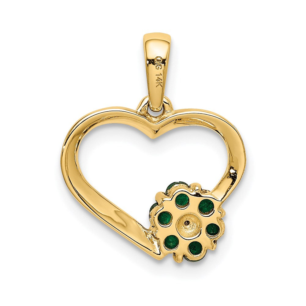 14k yellow gold real diamond and emerald heart and flower pendant pm5271 em 003 ya