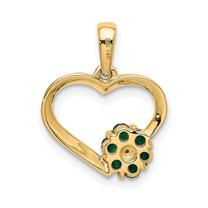 14k yellow gold real diamond and emerald heart and flower pendant pm5271 em 003 ya