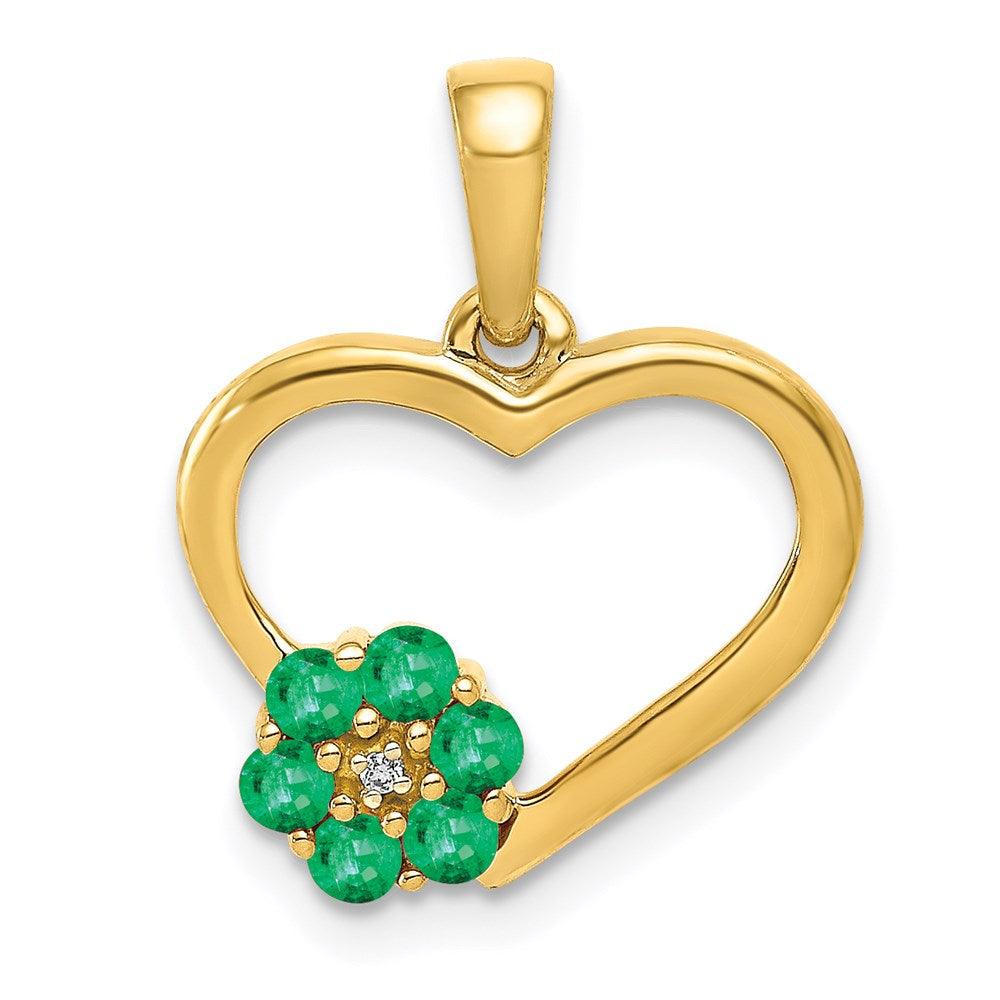14k yellow gold real diamond and emerald heart and flower pendant pm5271 em 003 ya