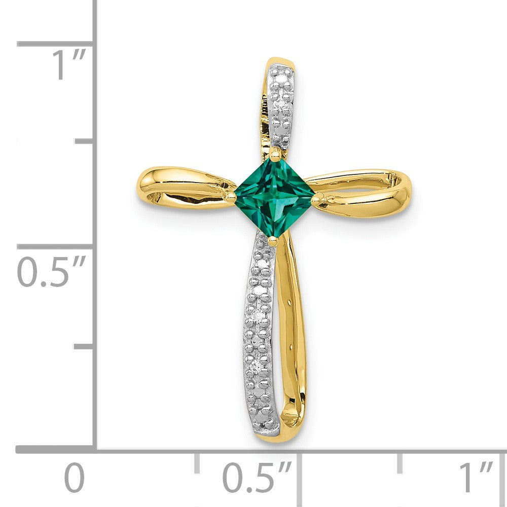 10k yellow gold w rhodium lab created emerald and real diamond cross pendant pm5278 cem 001 1ya