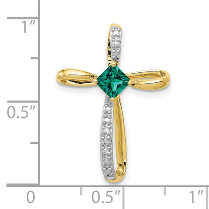 10k yellow gold w rhodium lab created emerald and real diamond cross pendant pm5278 cem 001 1ya
