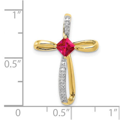 10k yellow gold and rhodium lab created ruby and real diamond cross pendant pm5278 ru 001 1ya