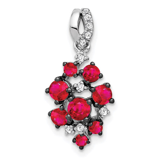 14k white gold 1 15ct real diamond and ruby cluster pendant pm5280 ru 007 wa