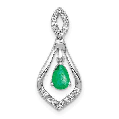 14k white gold real diamond and teardrop emerald dangle pendant pm5281 em 013 wa