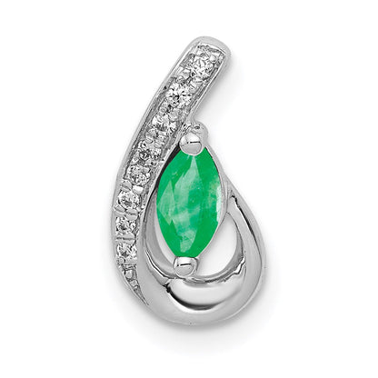 14k white gold teardrop real diamond and emerald pendant pm5282 em 005 wa