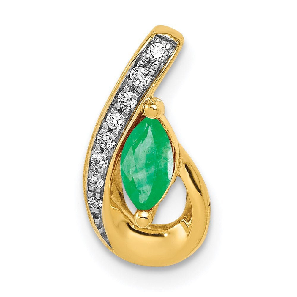 14k yellow gold teardrop real diamond and emerald pendant pm5282 em 005 ya
