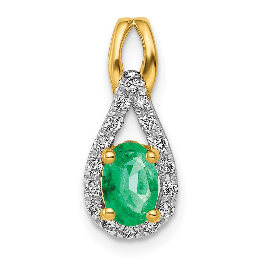 14k yellow gold teardrop real diamond and oval emerald pendant pm5283 em 010 ya