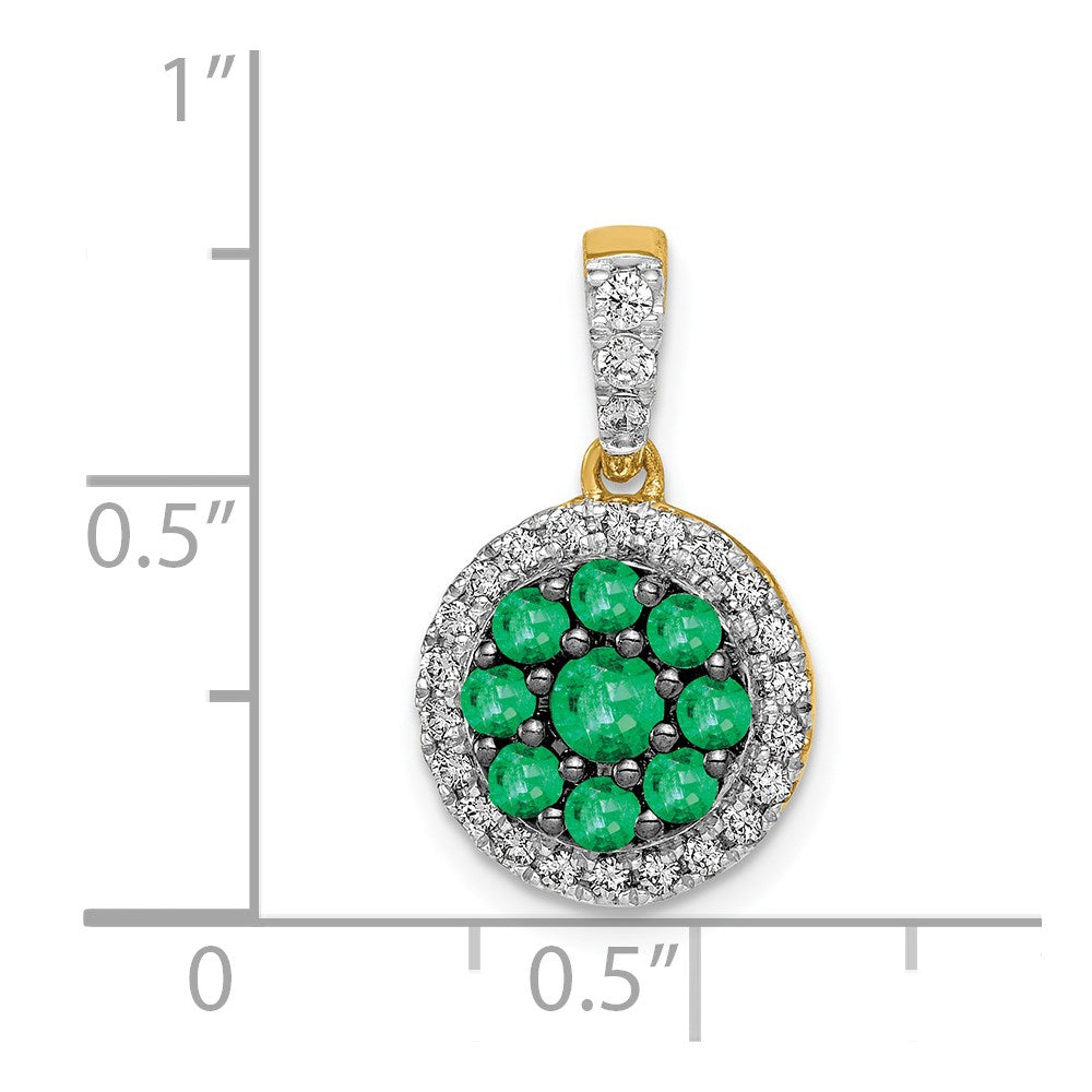 Solid 14k Yellow Gold Halo Simulated CZ and Emerald Circle Pendant
