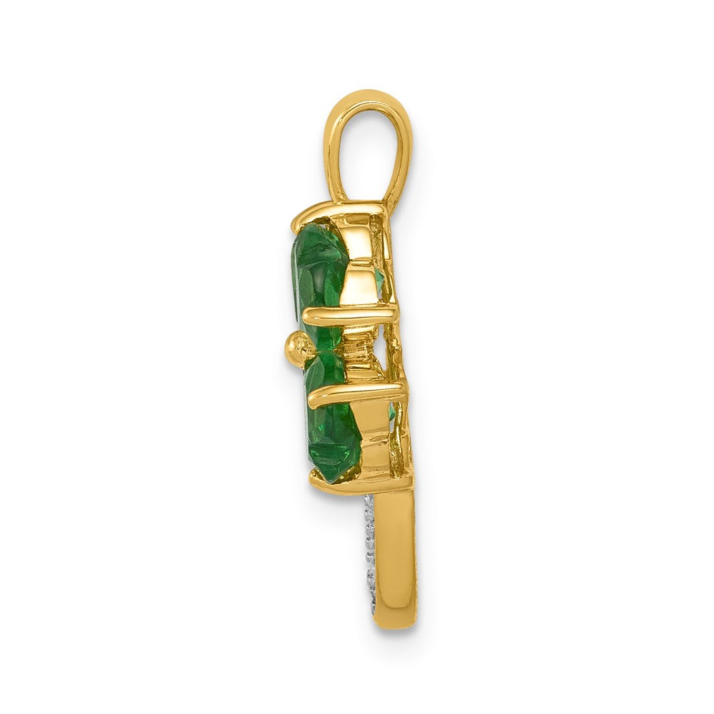 14k yellow gold created emerald and real diamond four leaf clover pendant pm5293 cem 003 ya