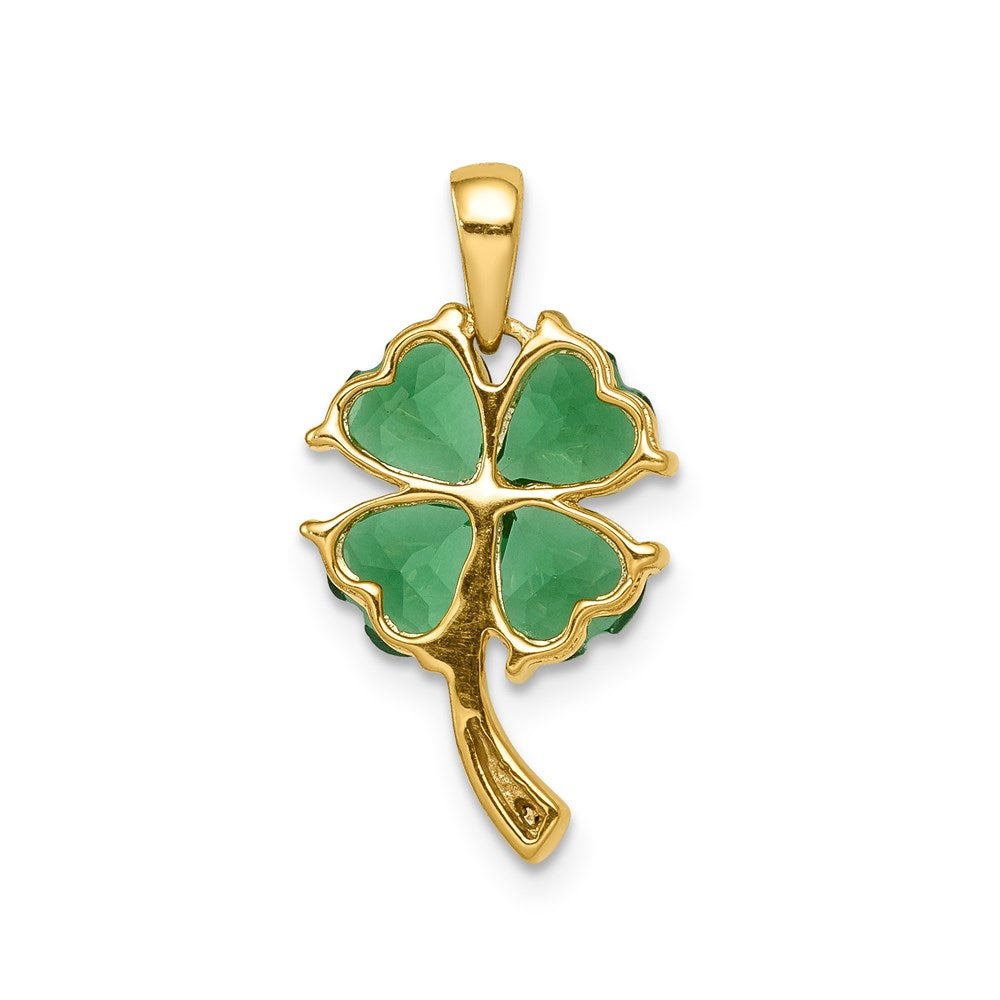 14k yellow gold created emerald and real diamond four leaf clover pendant pm5293 cem 003 ya