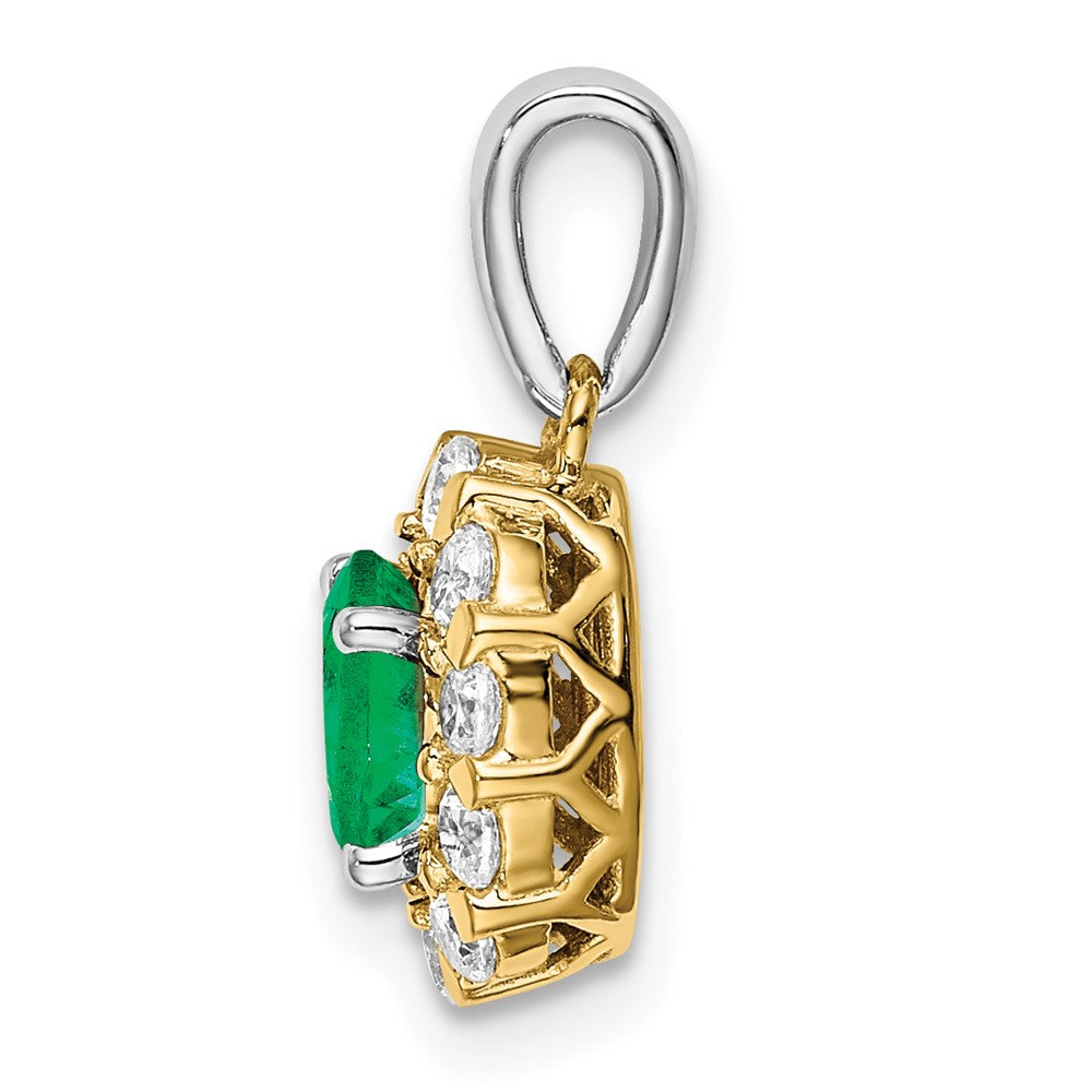 14k two tone gold oval emerald and real diamond halo pendant pm6990 em 035 ywa