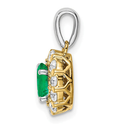 14k two tone gold oval emerald and real diamond halo pendant pm6990 em 035 ywa