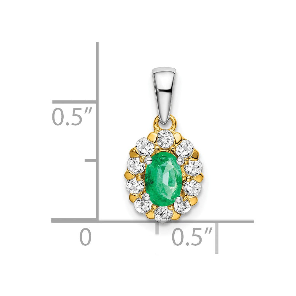 14k two tone gold oval emerald and real diamond halo pendant pm6990 em 035 ywa