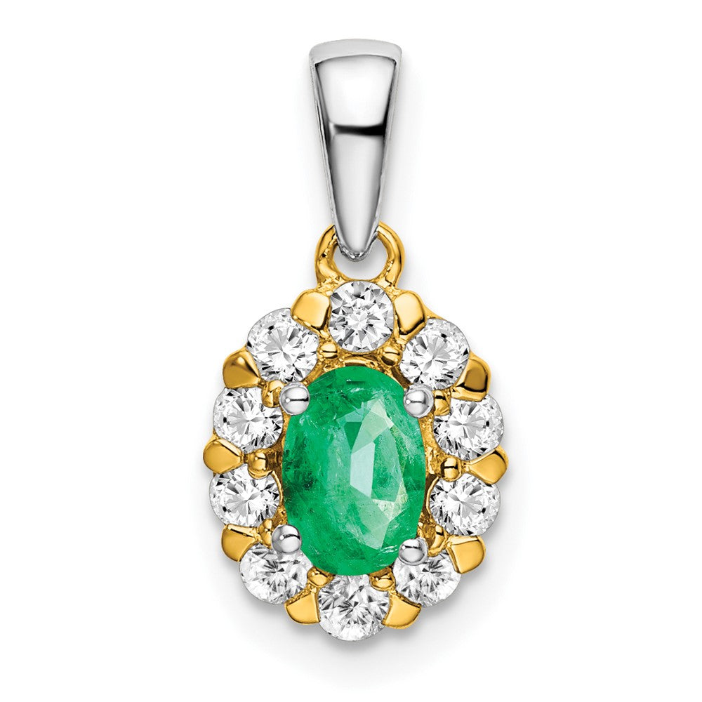 14k two tone gold oval emerald and real diamond halo pendant pm6990 em 035 ywa