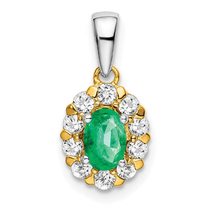 14k two tone gold oval emerald and real diamond halo pendant pm6990 em 035 ywa
