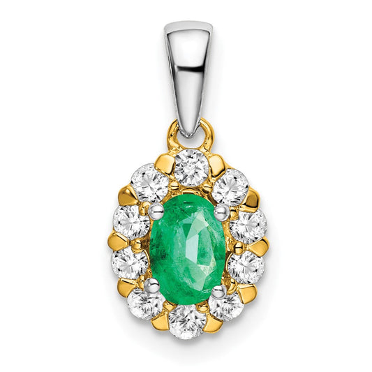14k two tone gold oval emerald and real diamond halo pendant pm6990 em 035 ywa