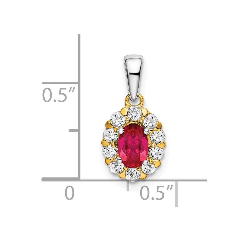 14k two tone gold oval ruby and real diamond halo pendant pm6990 ru 035 ywa