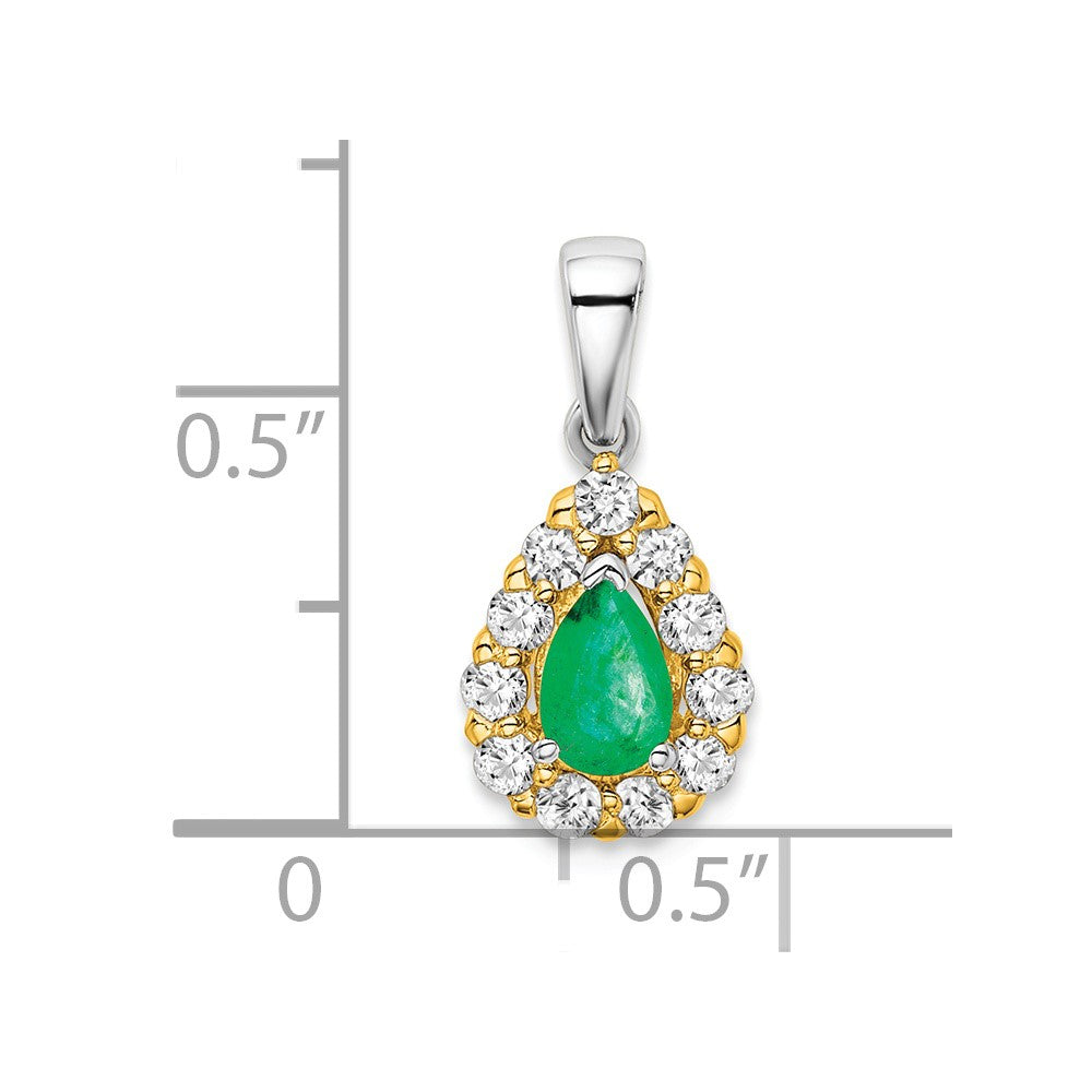 14k two tone gold pear emerald and real diamond halo pendant pm6991 em 038 ywa