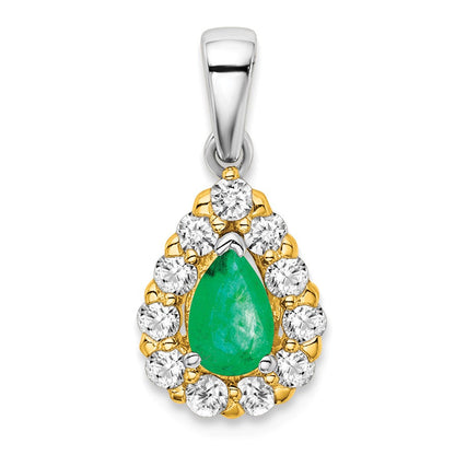 14k two tone gold pear emerald and real diamond halo pendant pm6991 em 038 ywa