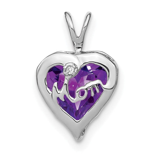 14k white gold amethyst and real diamond mom heart pendant pm7003 am 001 wa