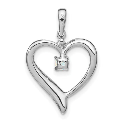Solid 14k White Gold Created Simulated Opal and CZ Heart Pendant