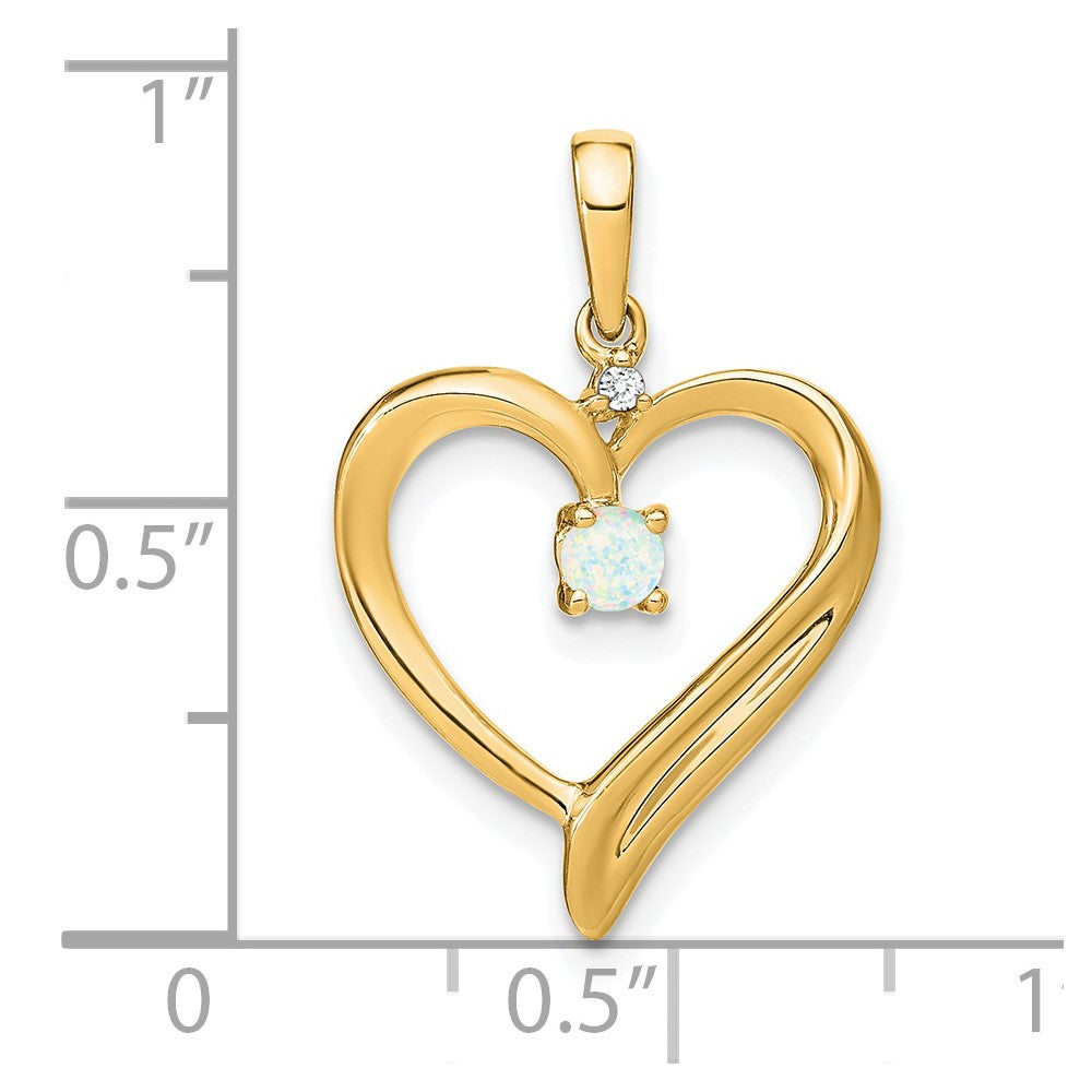 14k yellow gold created opal and real diamond heart pendant pm7005 op 001 ya