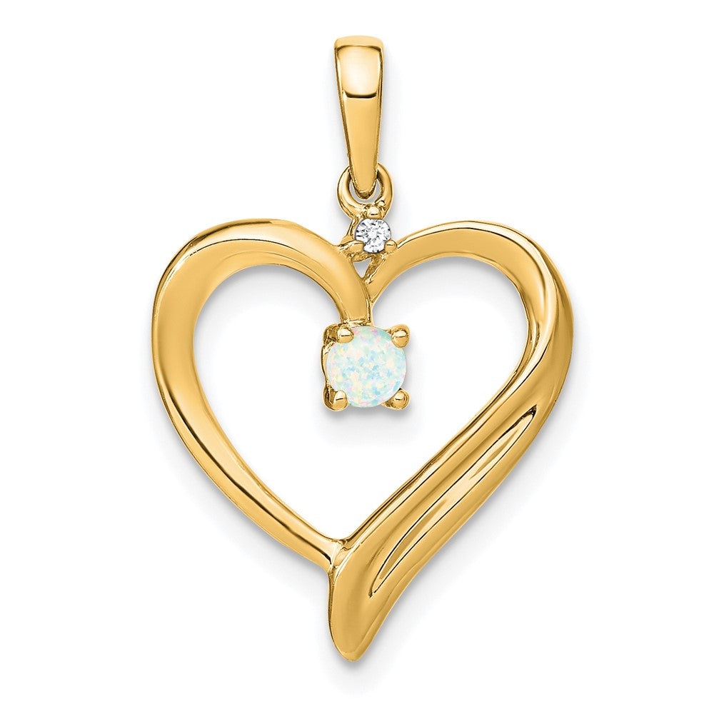 14k yellow gold created opal and real diamond heart pendant pm7005 op 001 ya