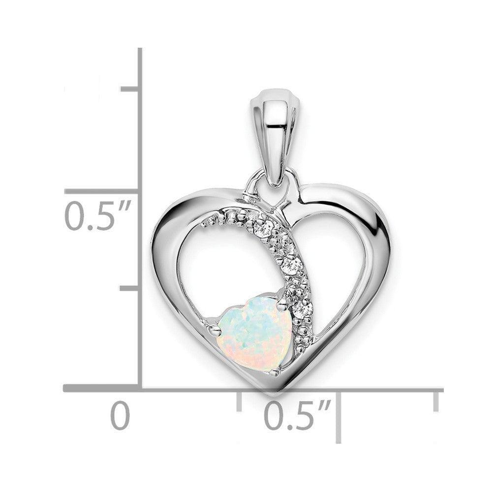 14k white gold created opal and real diamond heart pendant pm7006 op 003 wa