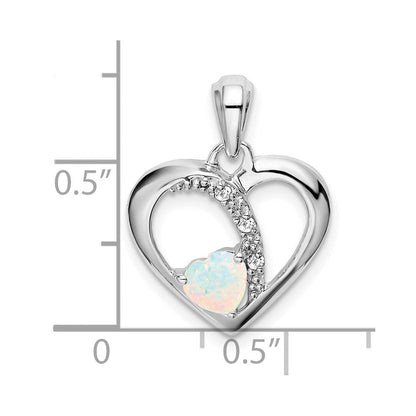 14k white gold created opal and real diamond heart pendant pm7006 op 003 wa