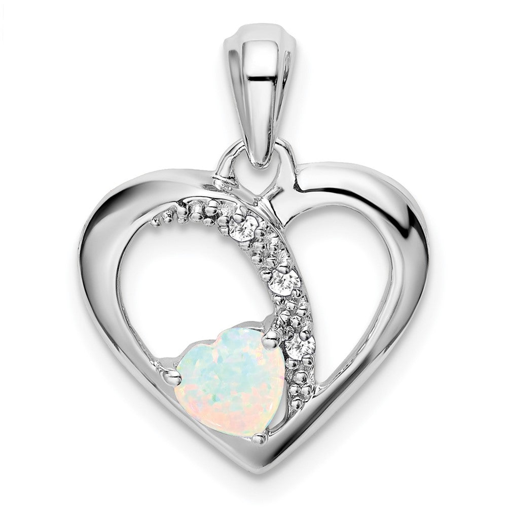 14k white gold created opal and real diamond heart pendant pm7006 op 003 wa