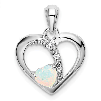 14k white gold created opal and real diamond heart pendant pm7006 op 003 wa