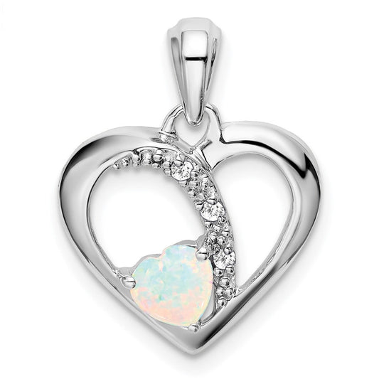 14k white gold created opal and real diamond heart pendant pm7006 op 003 wa