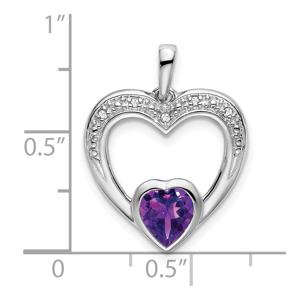 14k white gold amethyst and real diamond heart pendant pm7019 am 002 wa