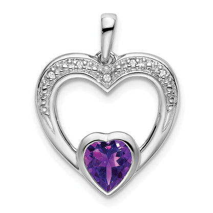 14k white gold amethyst and real diamond heart pendant pm7019 am 002 wa