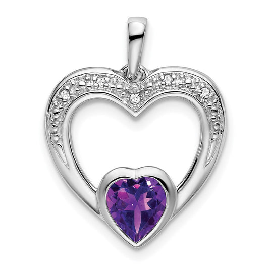 14k white gold amethyst and real diamond heart pendant pm7019 am 002 wa