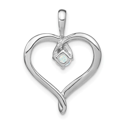 14k White Gold Created Opal Heart Pendant
