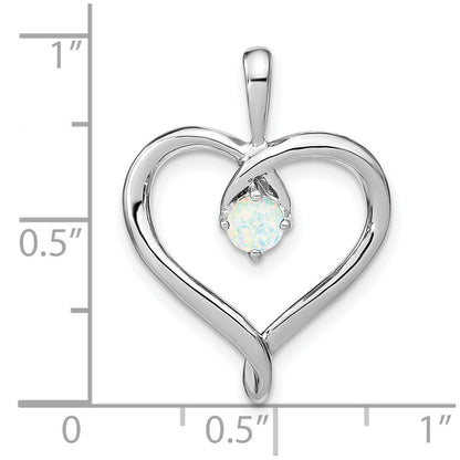 14k White Gold Created Opal Heart Pendant